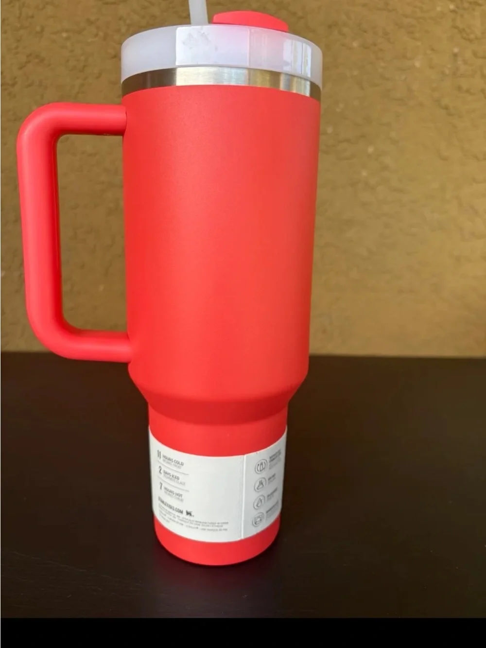Stanley Coral Red Travel Tumbler with Handle - Picture 3 of 4